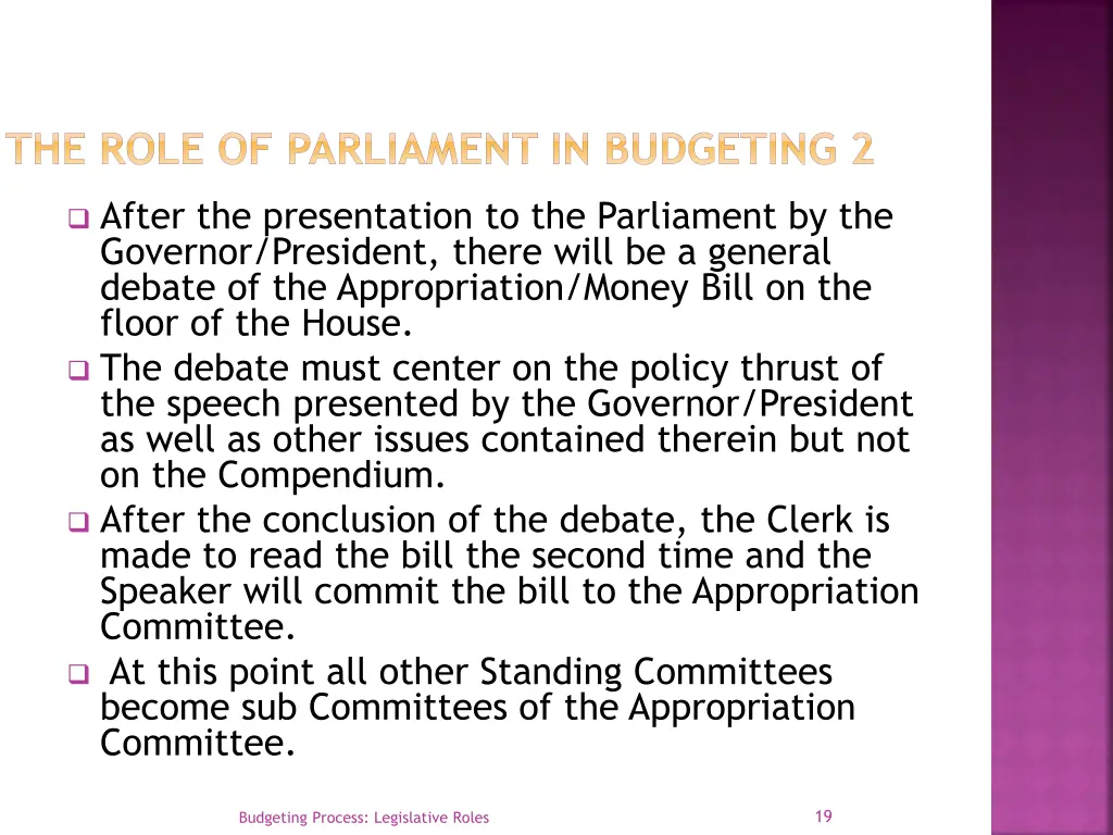 the role of parliament in budgeting 2