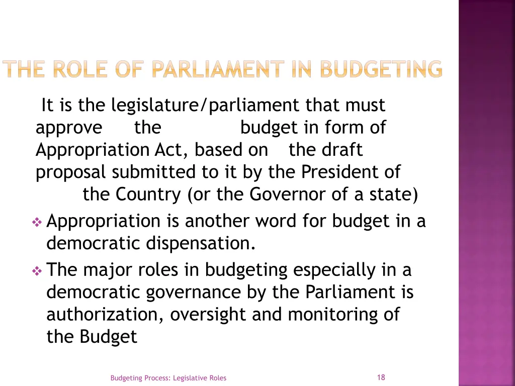 the role of parliament in budgeting