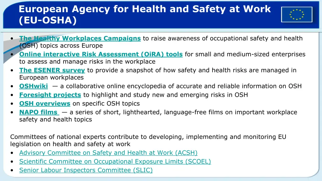 european agency for health and safety at work