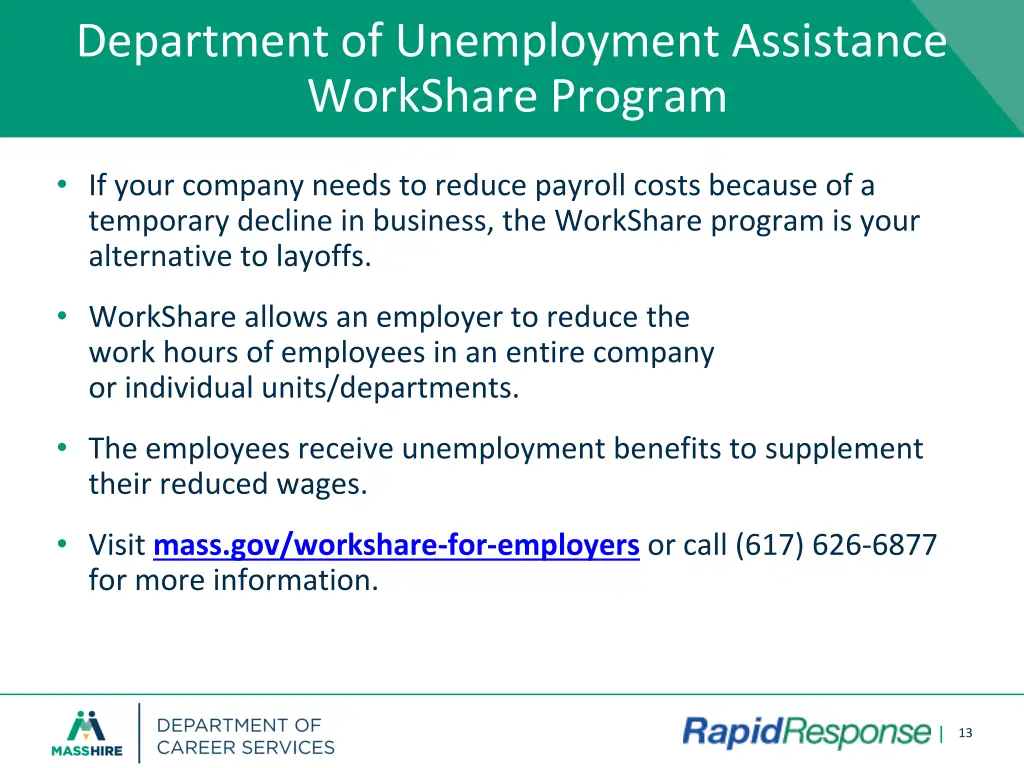 department of unemployment assistance workshare