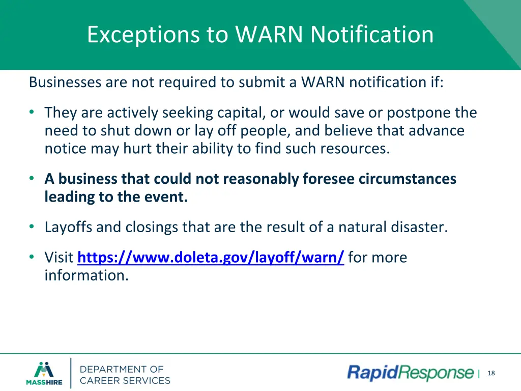 exceptions to warn notification