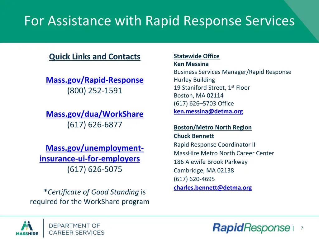 for assistance with rapid response services