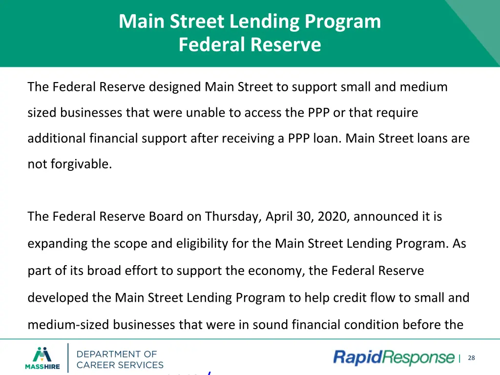 main street lending program federal reserve