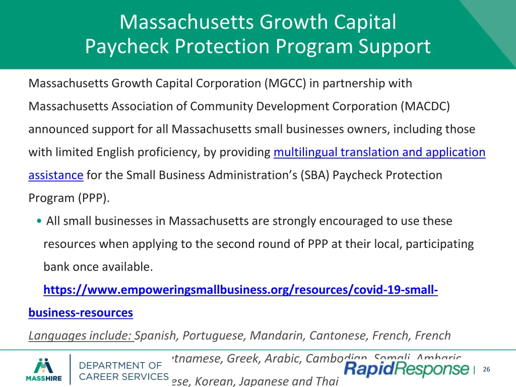 massachusetts growth capital paycheck protection