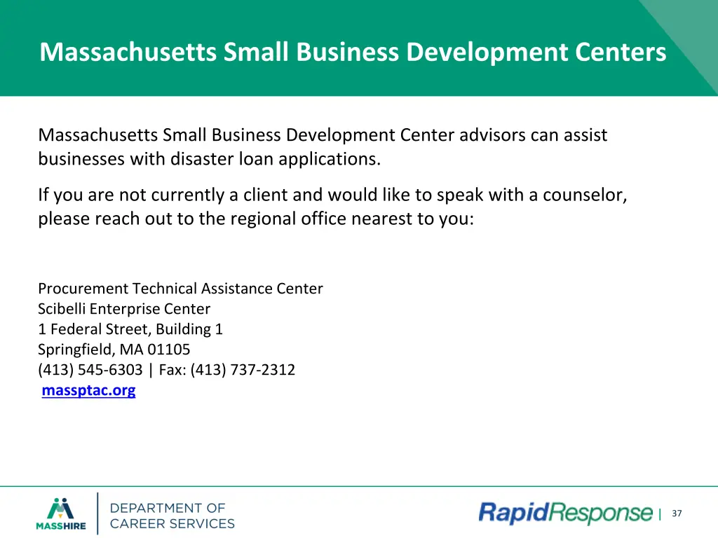 massachusetts small business development centers