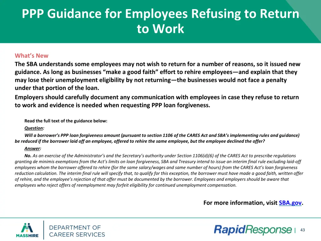 ppp guidance for employees refusing to return 1