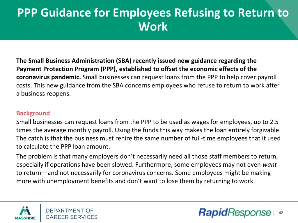 ppp guidance for employees refusing to return