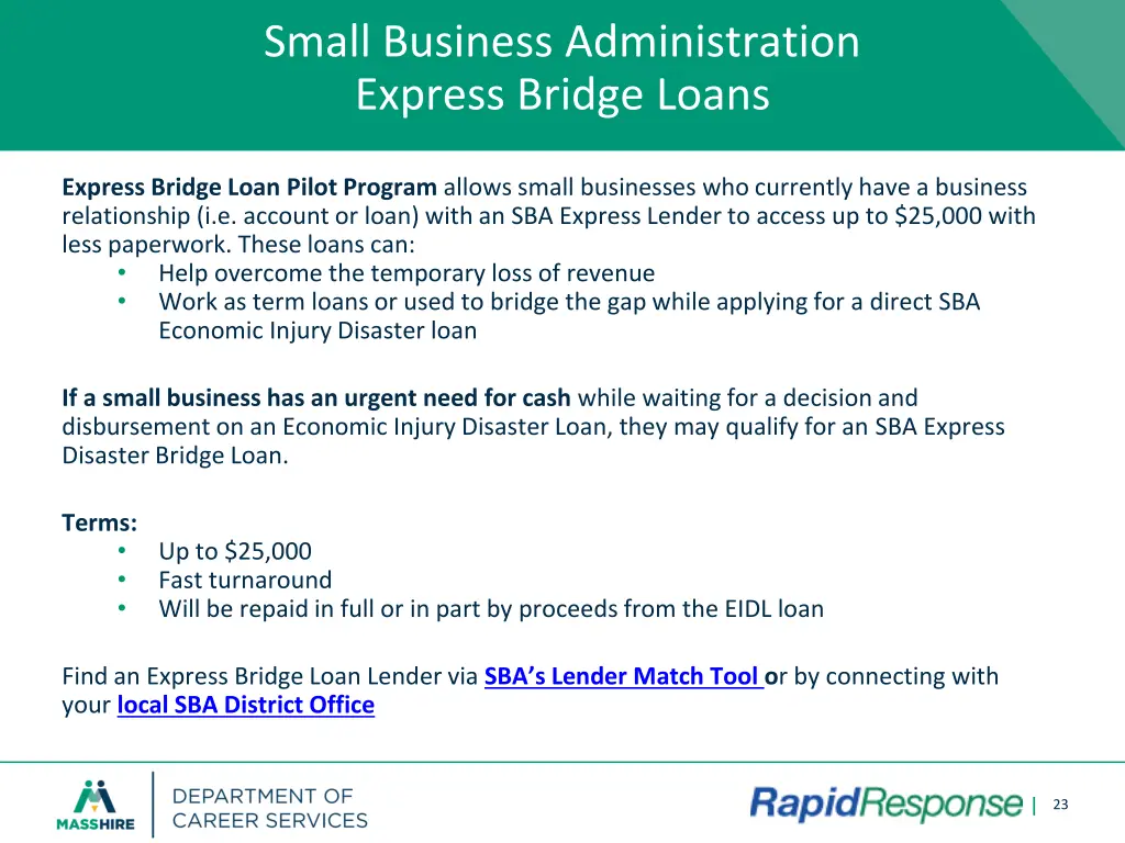 small business administration express bridge loans