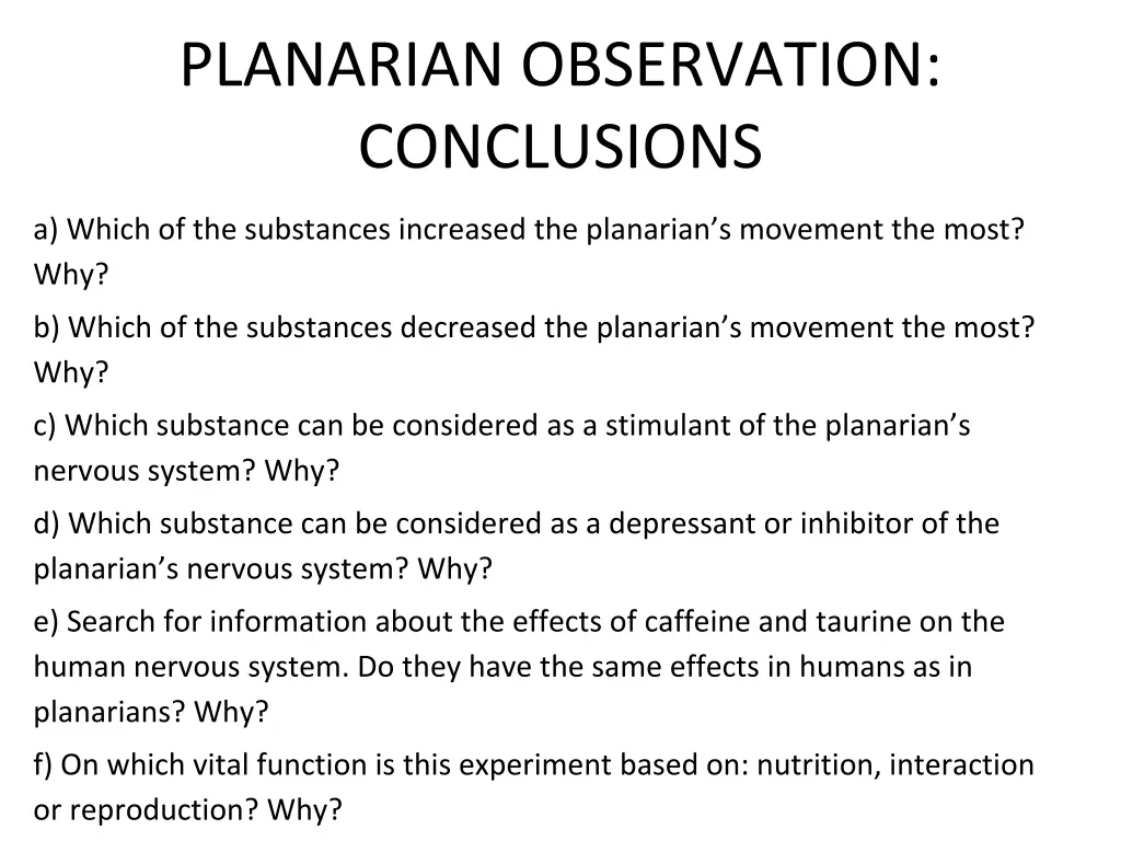 planarian observation conclusions