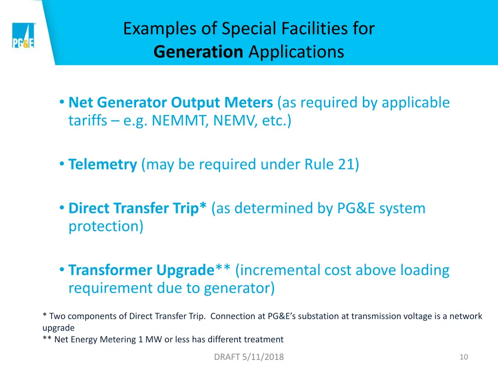 examples of special facilities for generation