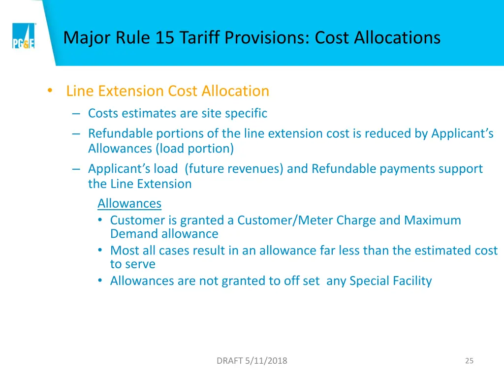 major rule 15 tariff provisions cost allocations