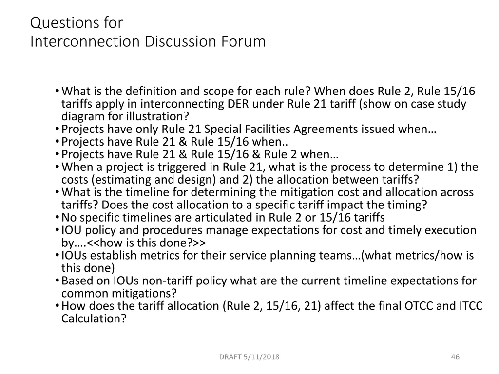 questions for interconnection discussion forum