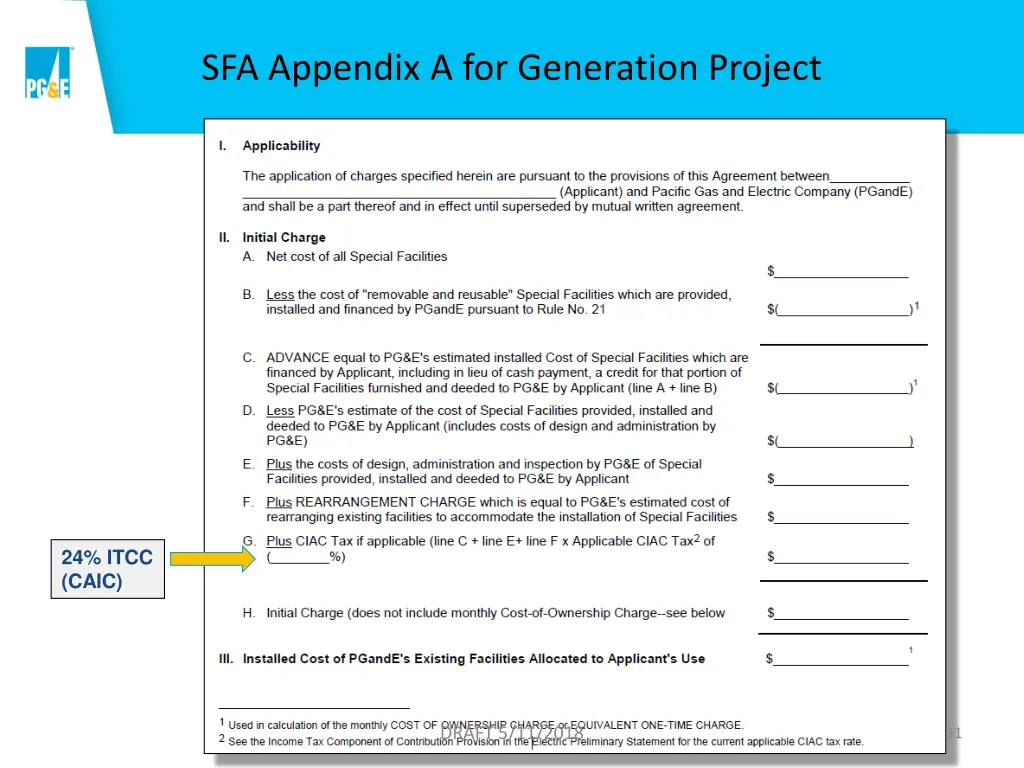 sfa appendix a for generation project