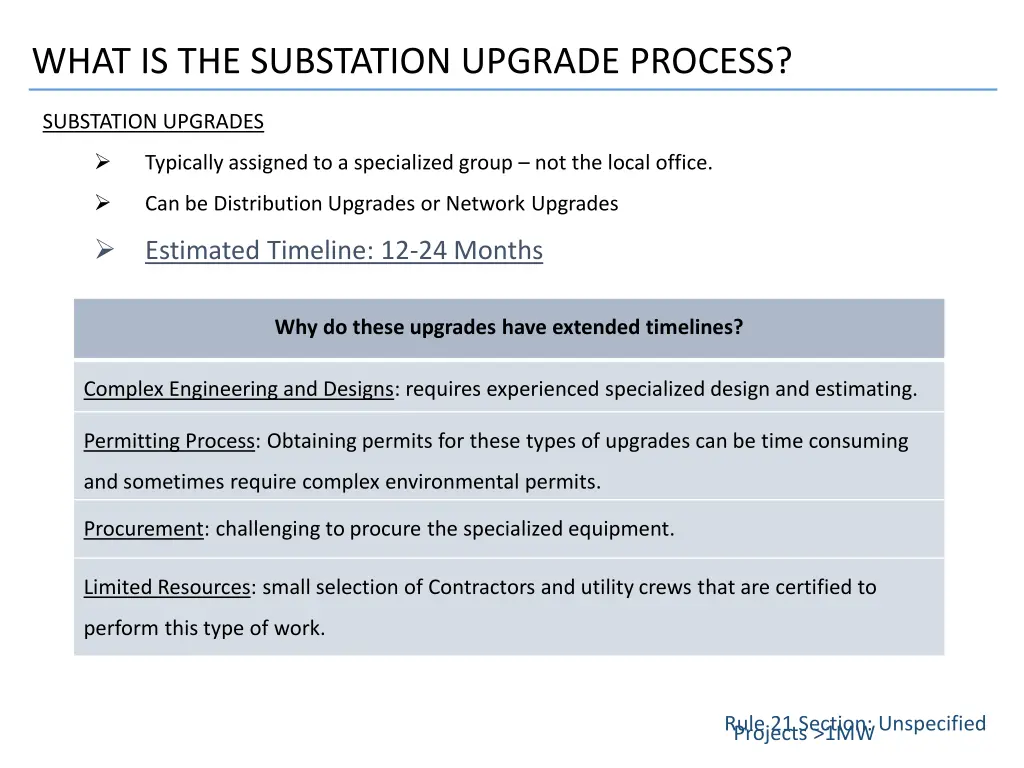 what is the substation upgrade process