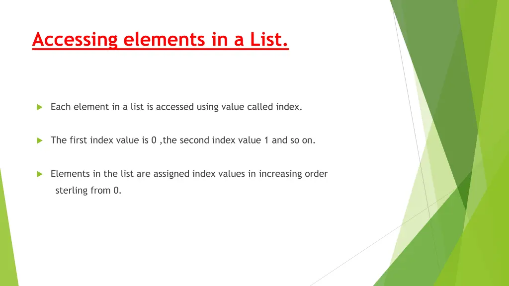 accessing elements in a list