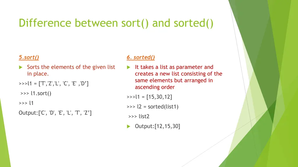 difference between sort and sorted