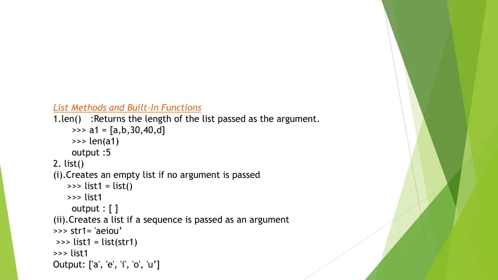 list methods and built in functions 1 len returns