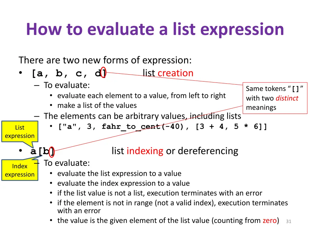 how to evaluate a list expression