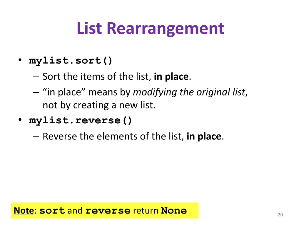 list rearrangement