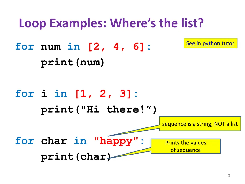 loop examples where s the list