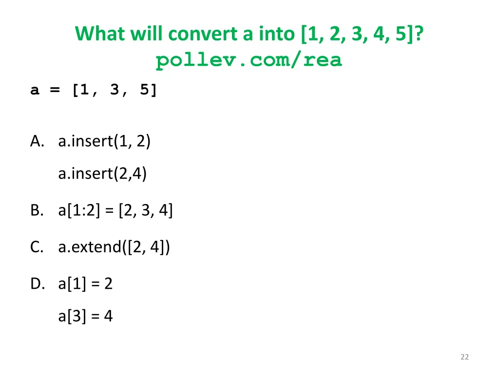 what will convert a into 1 2 3 4 5 pollev