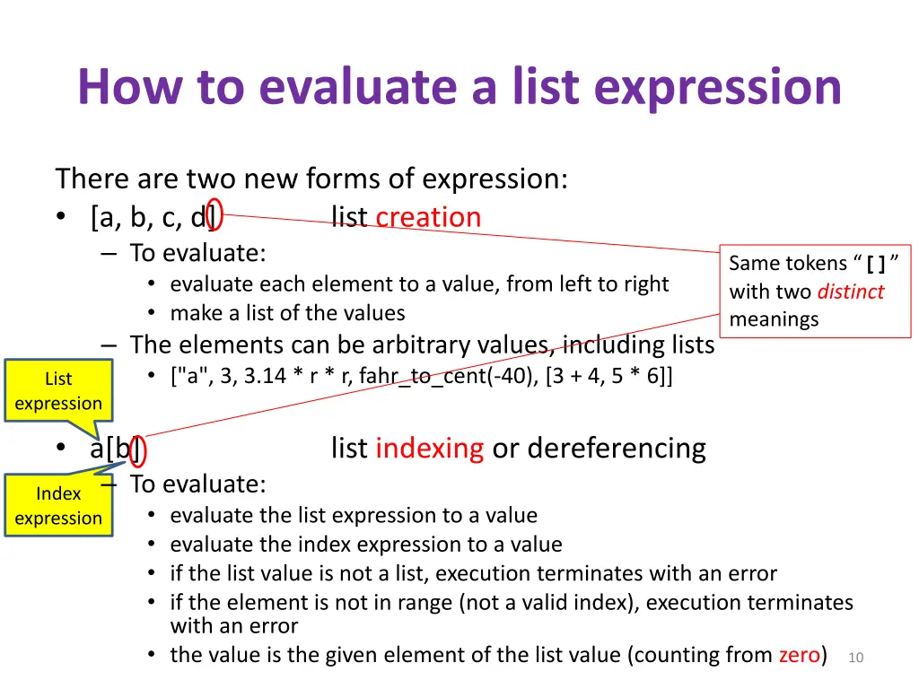 how to evaluate a list expression