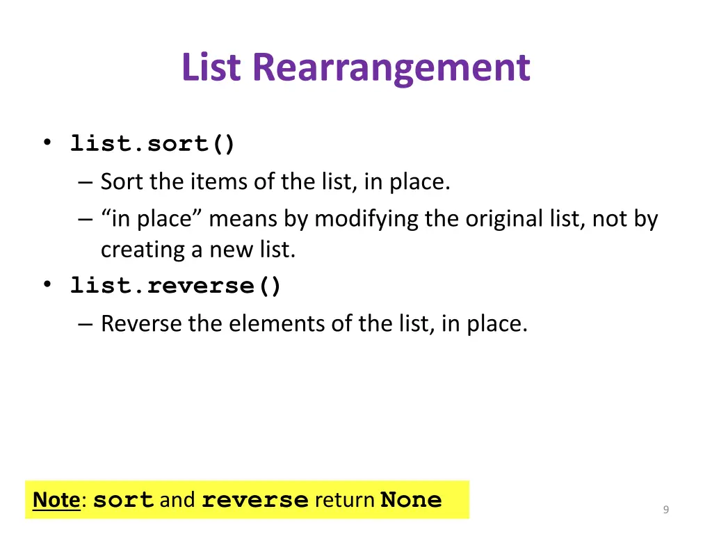 list rearrangement