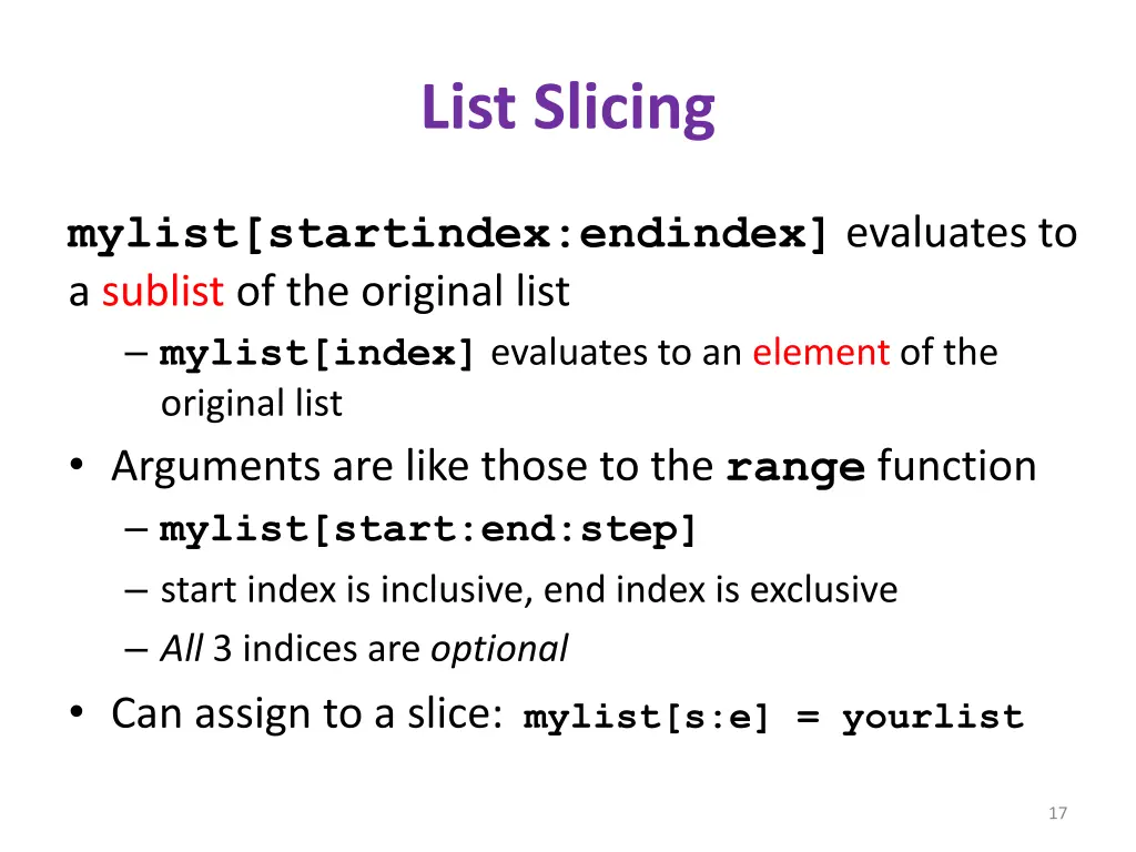 list slicing