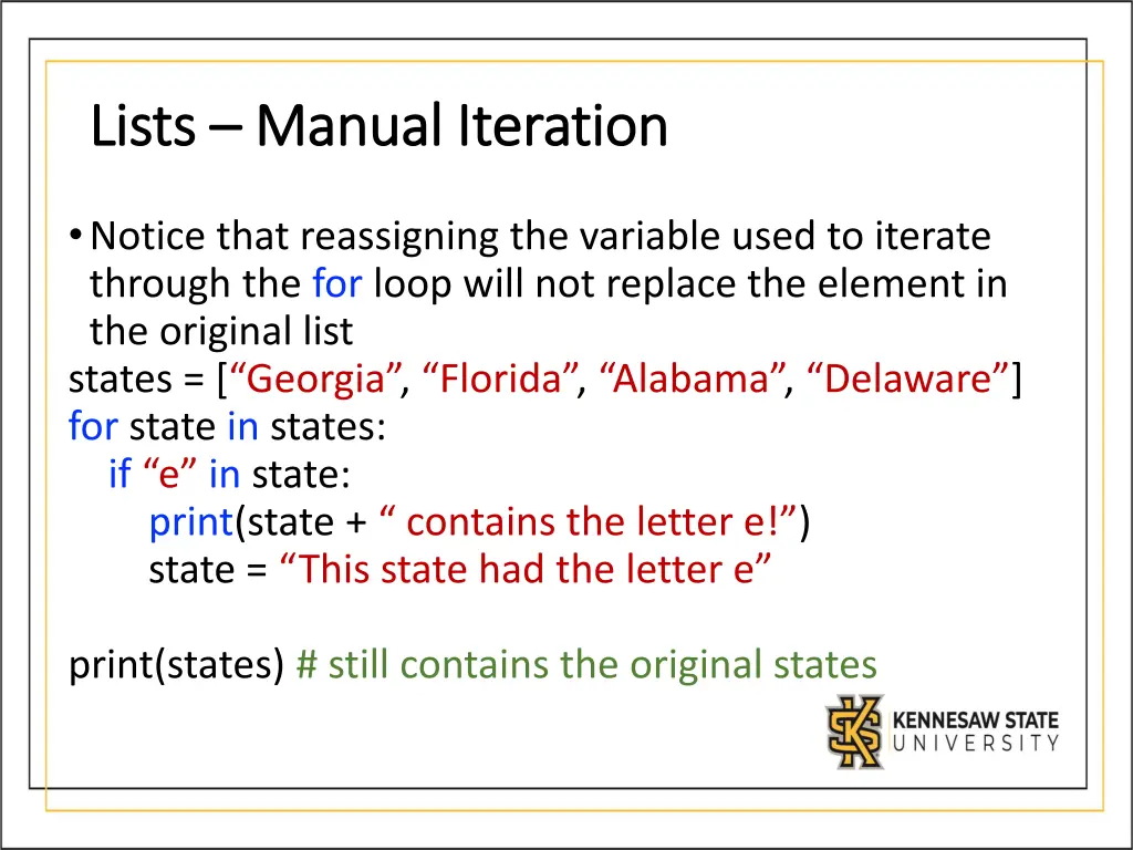 lists lists manual iteration manual iteration 1