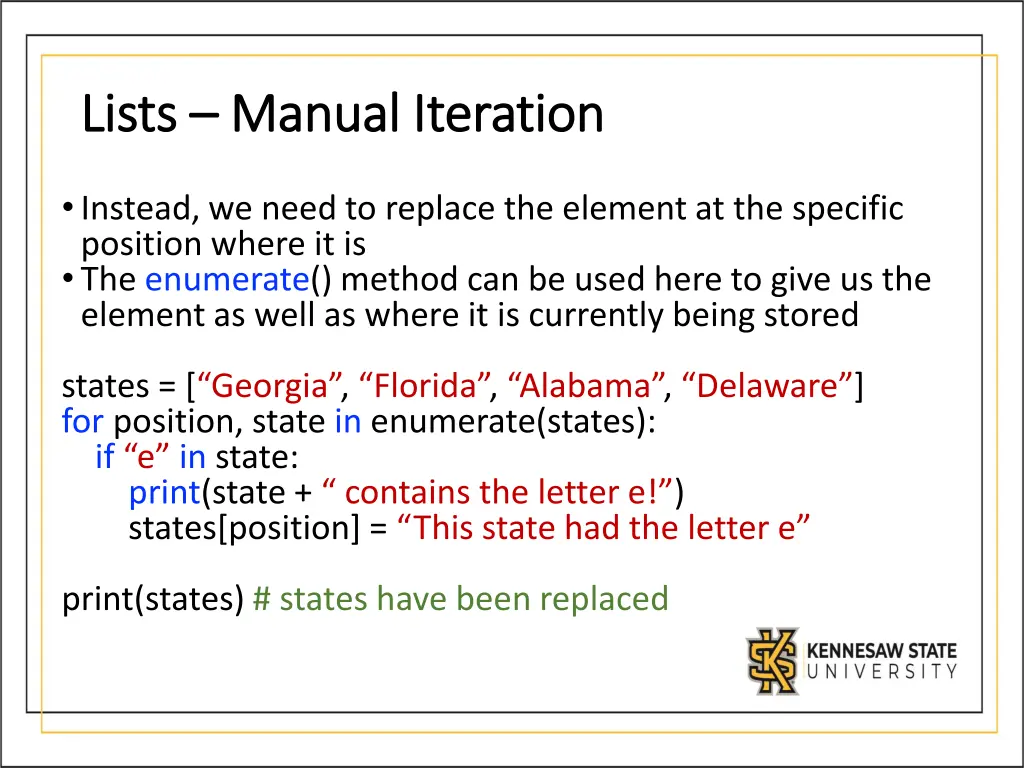 lists lists manual iteration manual iteration 2