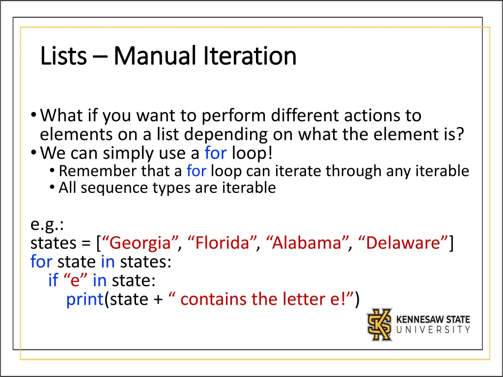 lists lists manual iteration manual iteration