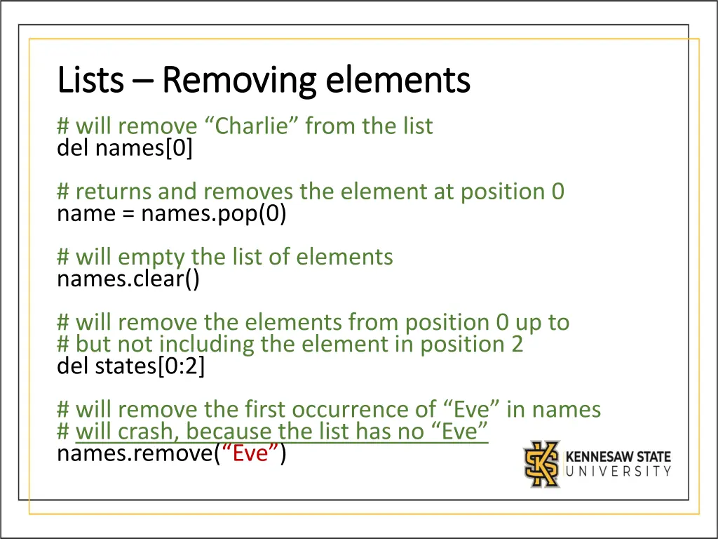 lists lists removing elements removing elements