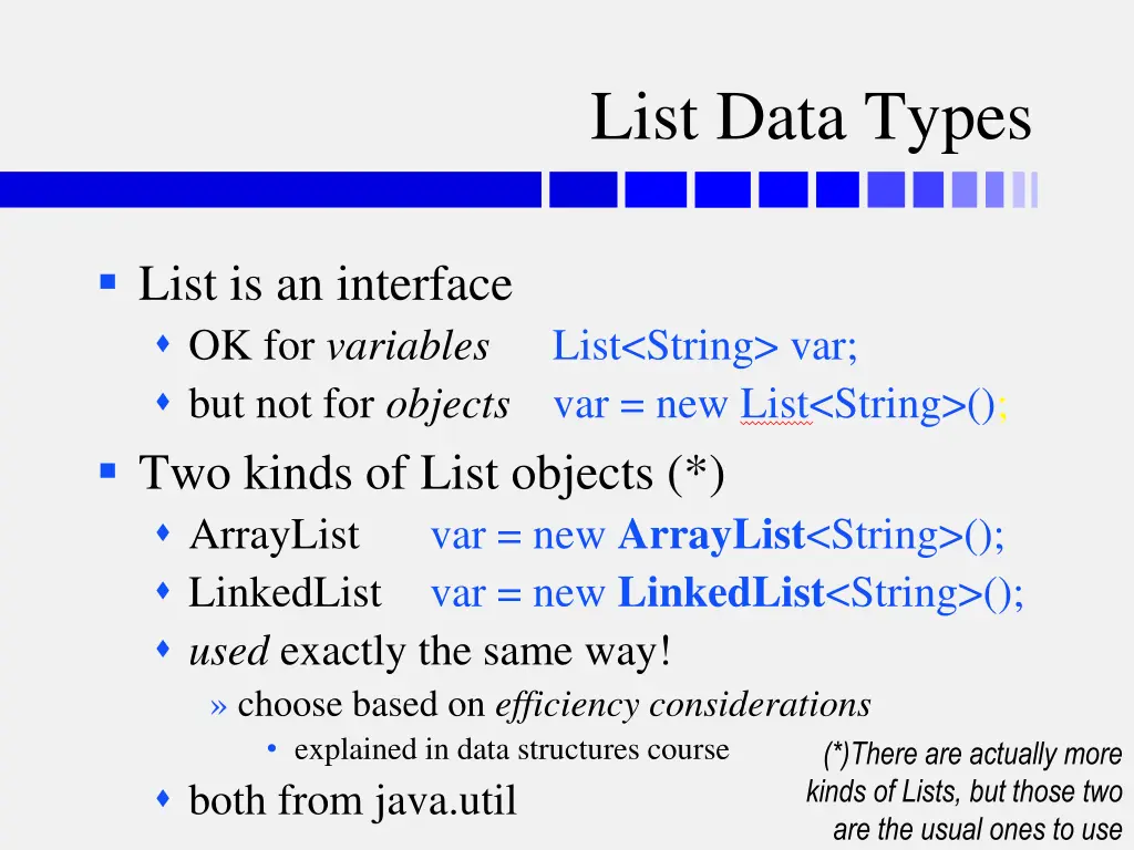 list data types