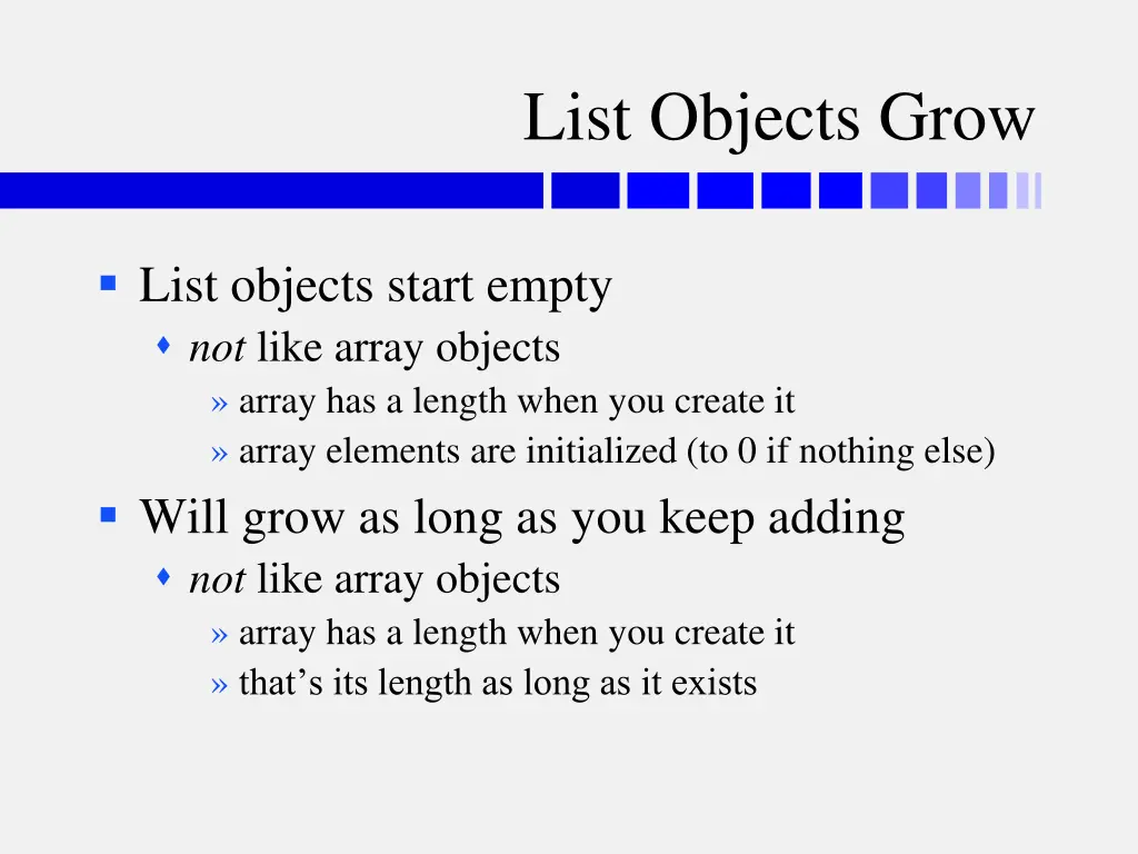 list objects grow