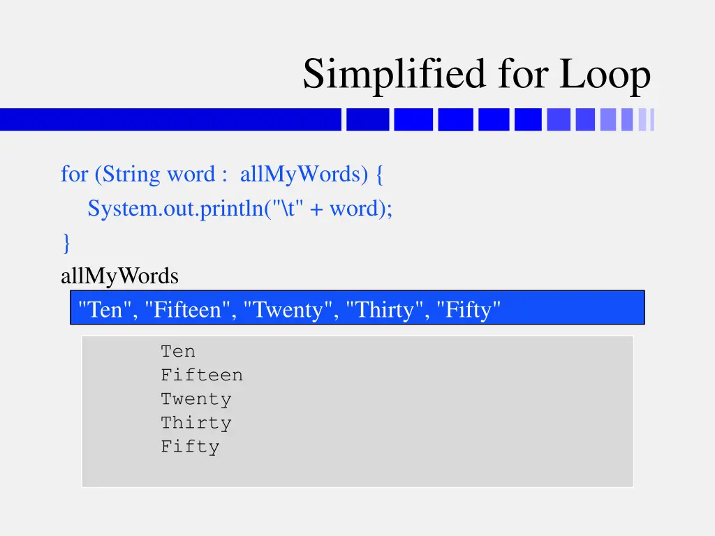 simplified for loop