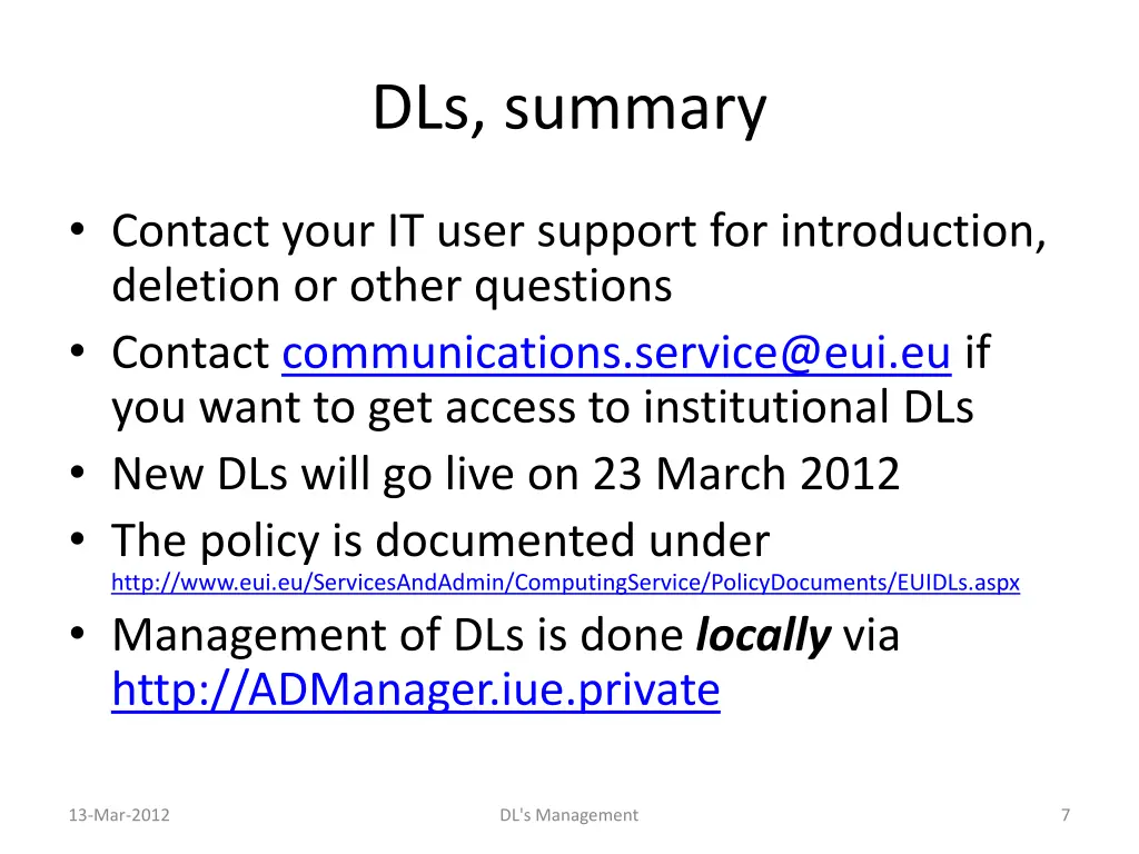 dls summary