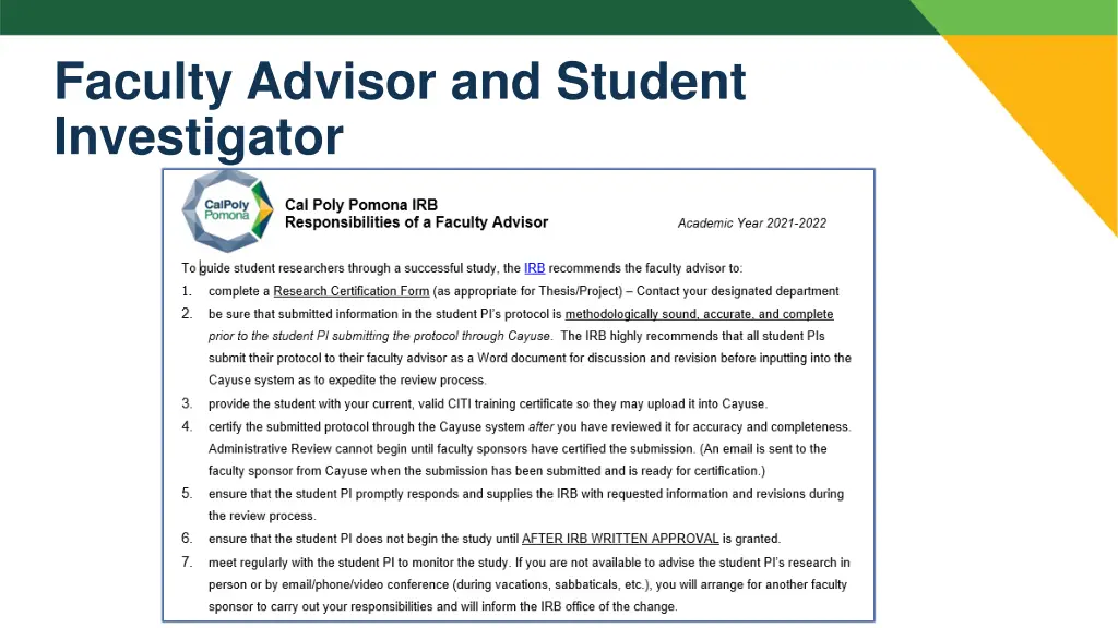 faculty advisor and student investigator 1