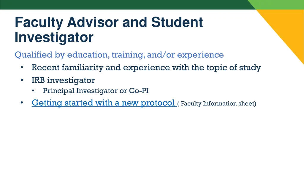 faculty advisor and student investigator