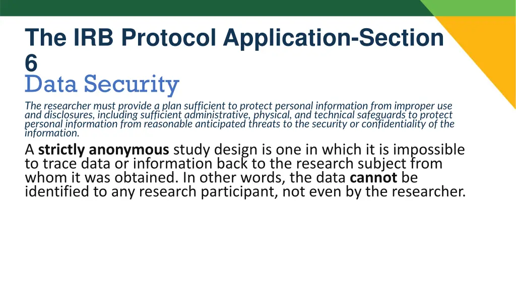 the irb protocol application section 6 data