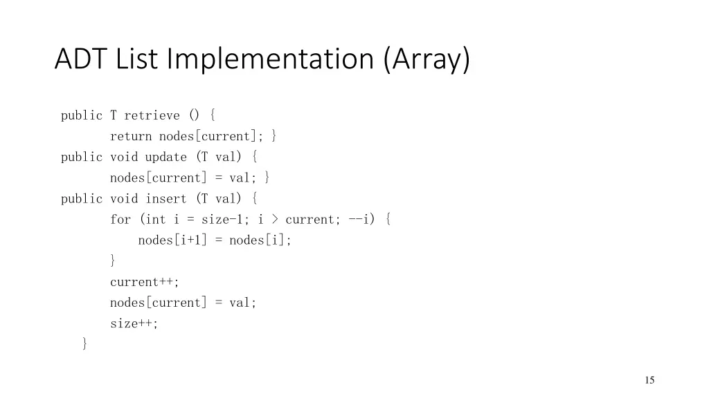 adt list implementation array 1