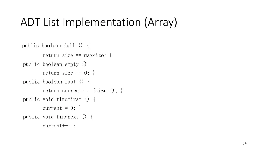 adt list implementation array