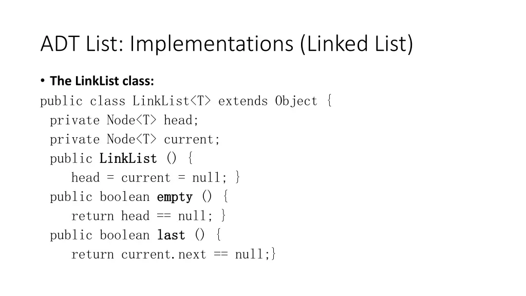 adt list implementations linked list 1