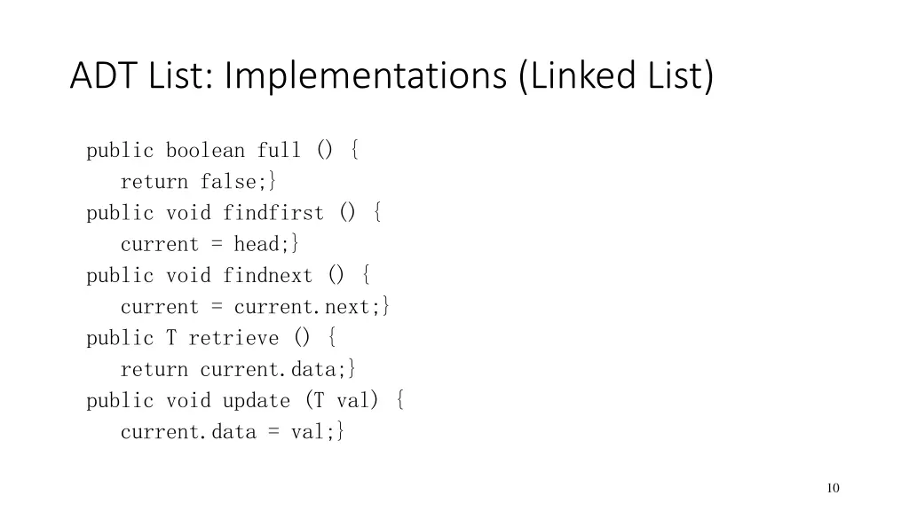 adt list implementations linked list 2