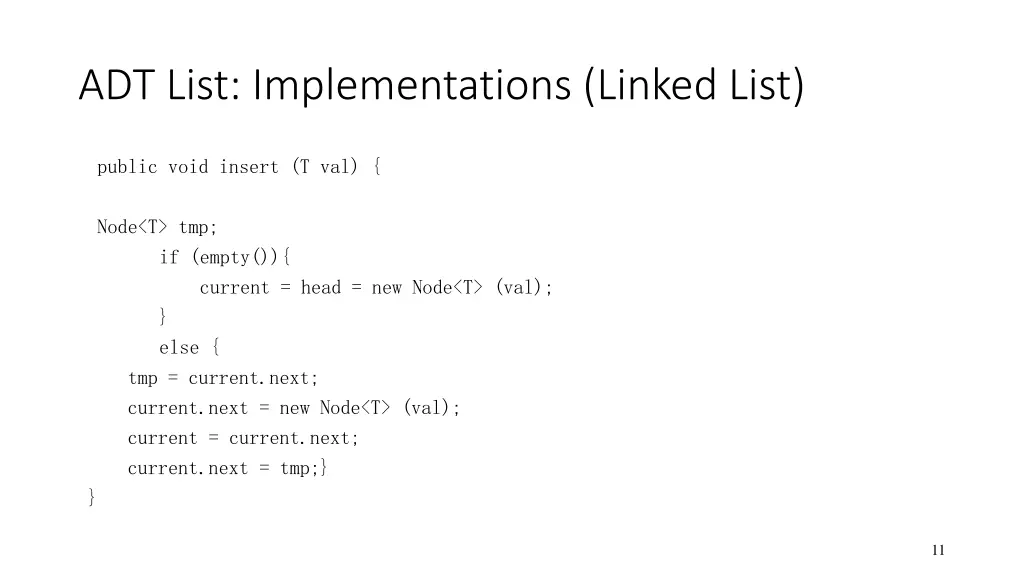 adt list implementations linked list 3