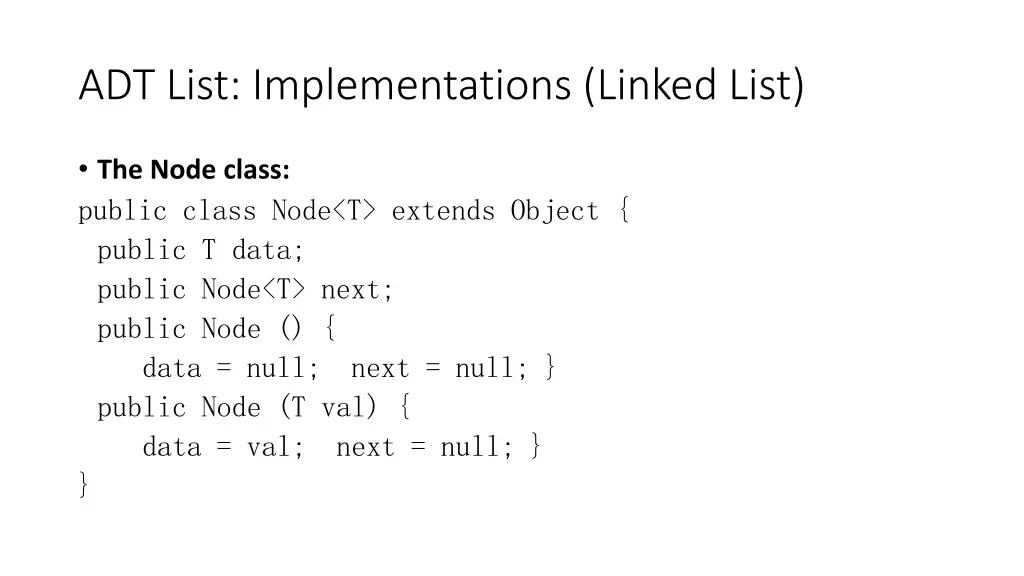 adt list implementations linked list