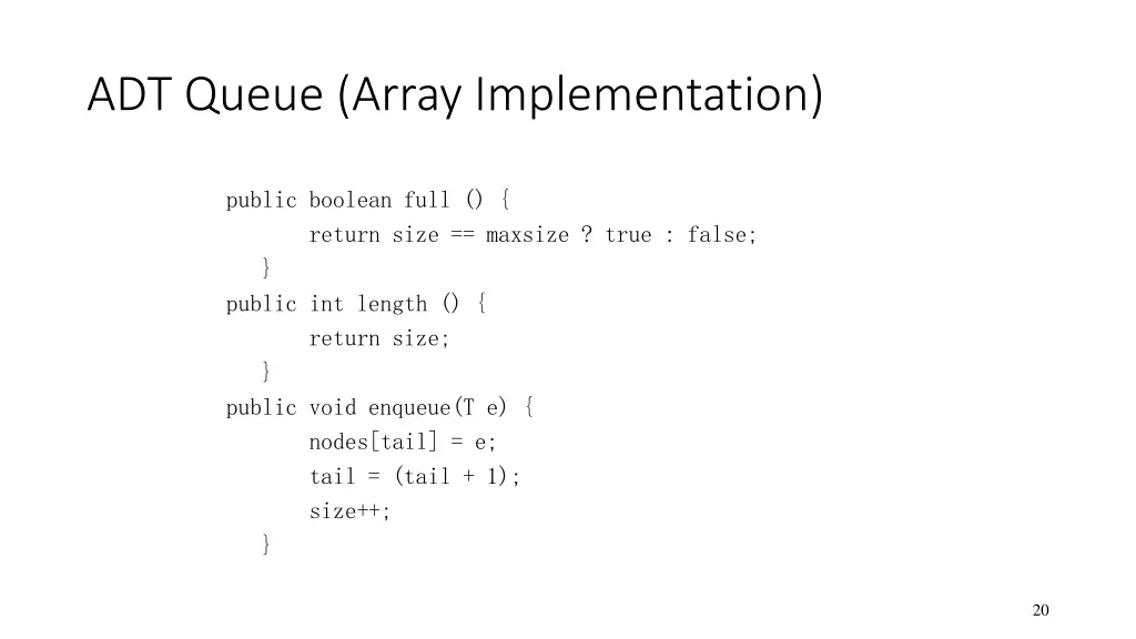 adt queue array implementation