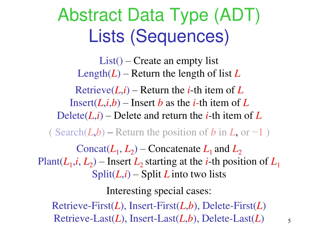 abstract data type adt lists sequences