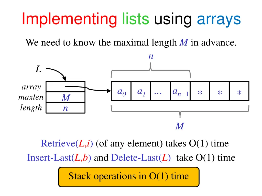 implementing lists using arrays