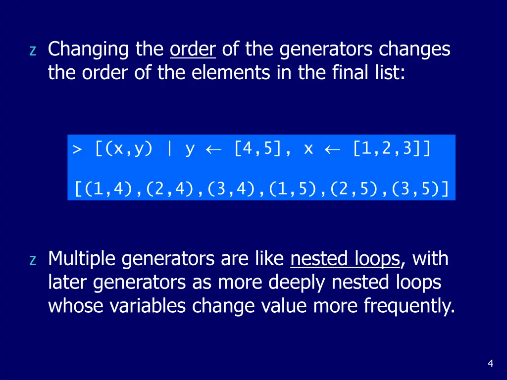 z changing the order of the generators changes