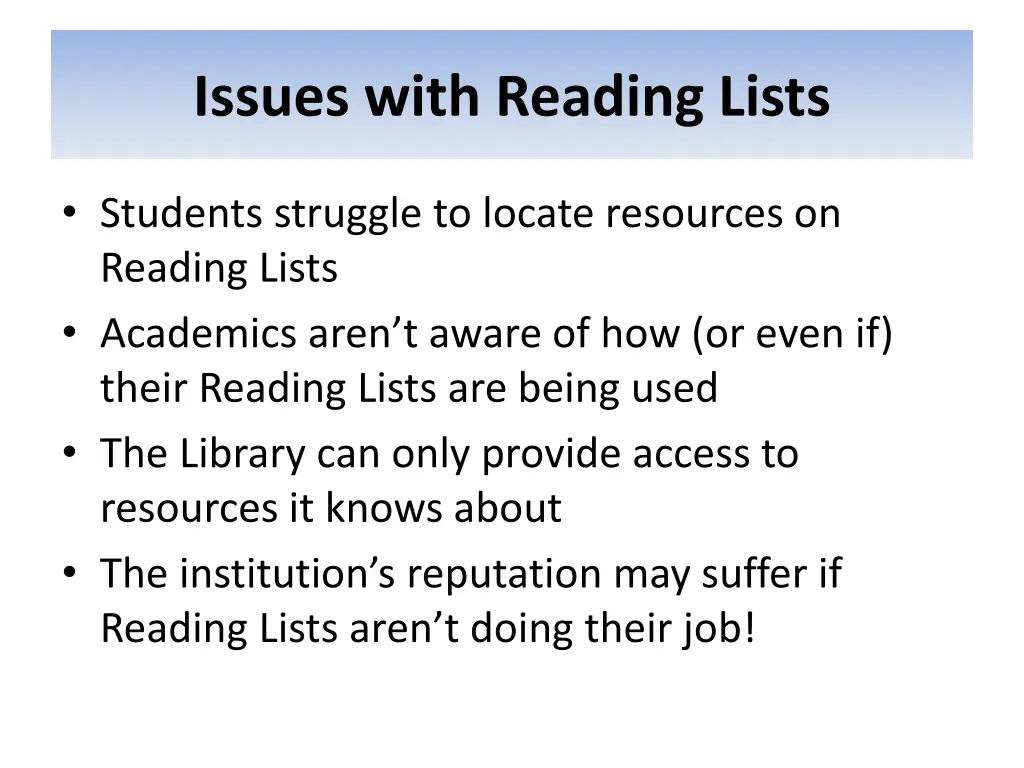 issues with reading lists